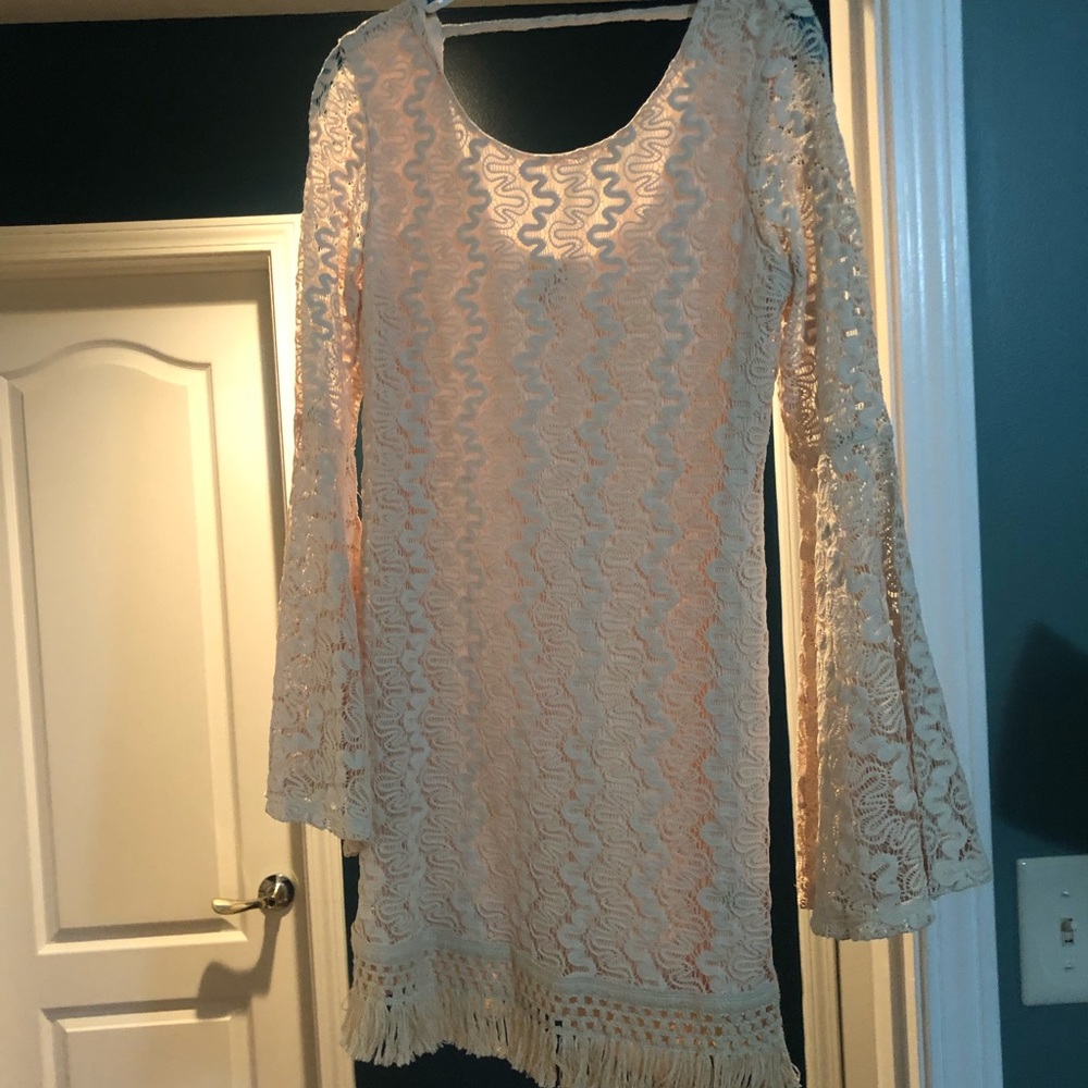 Crocheted dress with bell sleeves